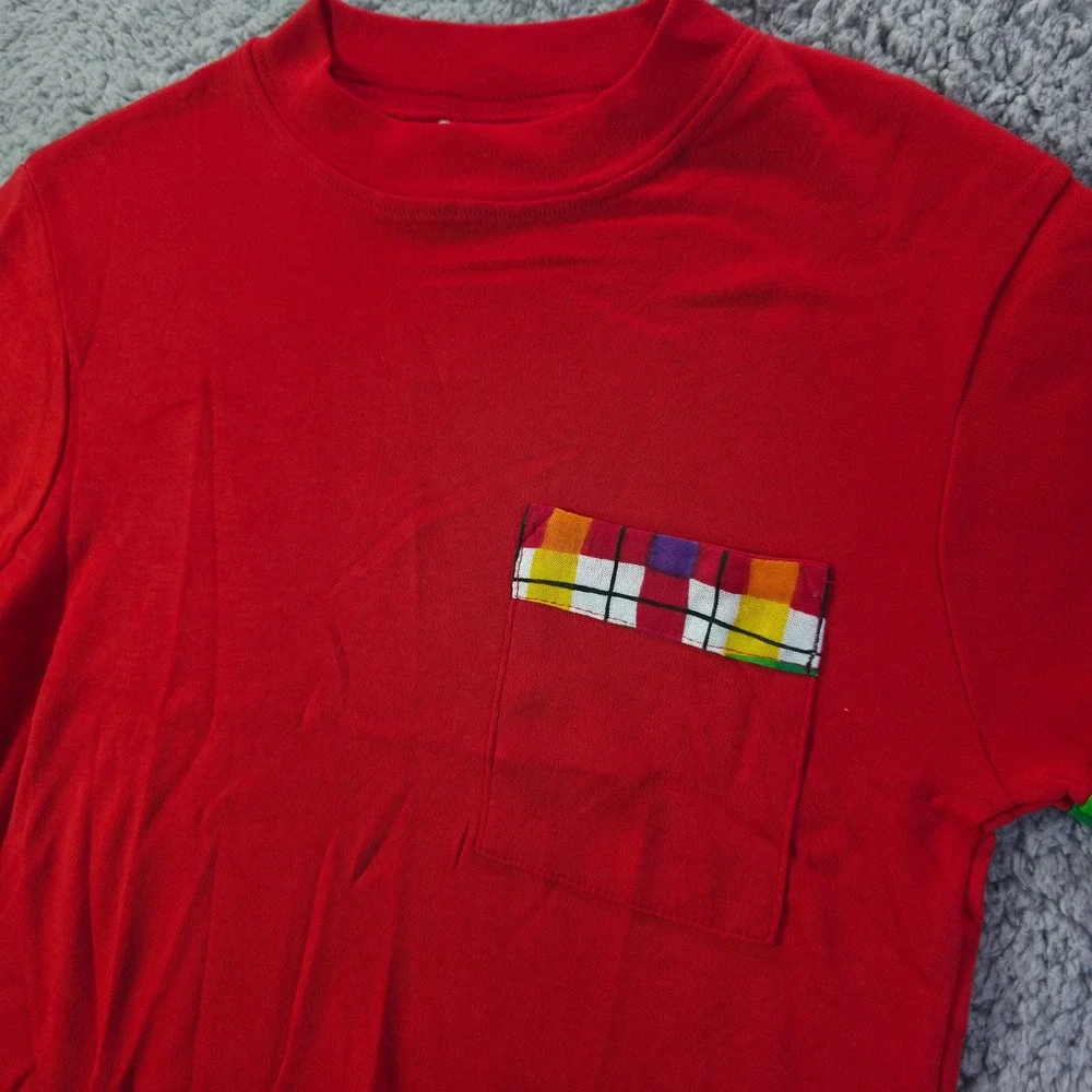 Vintage Sassy Attitude Kids Red Plaid Trim Pocket T-Shirt Size 7-8 Made in USA